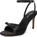RIBONGZ Women's High Heels Round Open Toe Sexy Kitten Sandals Stiletto Heeled Pumps Ankle Strap Bridal Shoes with Bow Summer Wedding Party Casual Office Work (8, Black)