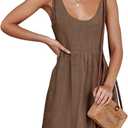 CNJFJ Womens Summer Shoulder Tie Strap Babydoll Dress Casual Scoop Neck A-Line Skater Swing Mini Sundress (XXXL)
