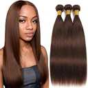 Color #4 Chocolate Brown Bundles Human Hair 10 12 14 Straight Human Hair Bundles Dark Brown Bundle 100 Gram Per Bundle 12A Wet and Wavy Unprocessed Brazilian Remy Hair Virgin Hair