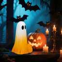 3 x Halloween Figurines Ghost Decor, Resin Statue Halloween Ghost Decorations, Cute Small Cute Ghost Figurine for Table Shelf Display, Decoration Indoor (Yellow)