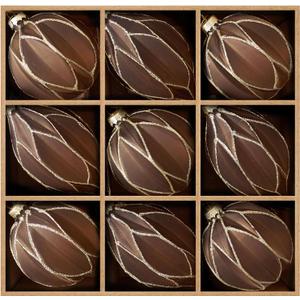 WDS WONDROUS Christmas Ball Ornaments, Vintage Ball & Teardrop Xmas Tree Ornament Set, Hanging Assorted Glass Balls for Holiday Home Party Decor (9Pcs, Brown & Gold Line)