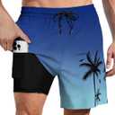 Lzzidou Men Swim Trunks with Compresssion Liner 7 Inch Inseam Board Shorts Bathing Suit with Zipper Pockets (Blue, XXXL)
