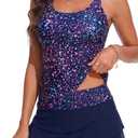 Yonique Two Piece Tankini Swimsuits for Women with Shorts Tummy Control Bathing Suits Athletic Swimwear M