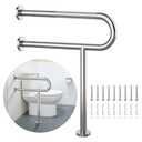 Toilet Support Rail 23.4X 28 Inch, Munzong Anti-Slip Gold Handicap Grab Bar for Bathroom, Stainless Steel Knurled Safety handrails with Leg for Elderly Disabled Pregnant-1.25Tube (24 Inch)