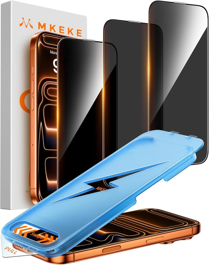 Mkeke for iPhone 17 Pro Max Privacy Screen Protector 3 Pack 25 Anti Spy 9H+ Tempered Glass Military-Grade Drop Protection Easy Installation Shockproof Full Edge Coverage 6.9 inch 2025