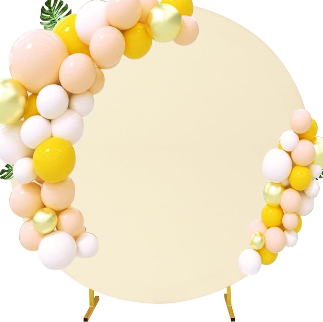 7.2FT Round Wedding Arch Cover for 7.2FT Circle Arch Stand, Thick Polyester Fabric Adjustable Circle Arch Backdrop Cover for Wedding Birthday Party Baby Shower Photography Decoration（Beige）