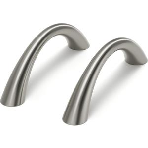 Goldenwarm Curved Cabinet Handles Solid Zinc Alloy Hardware for Dresser Brushed Nickel Drawer Pulls 3 Inch Hole Center, 5 Pack