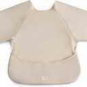 mushie Long Sleeve Baby Bib | Water Resistant Adjustable Fit for Ages 6-24 Months (Fog)