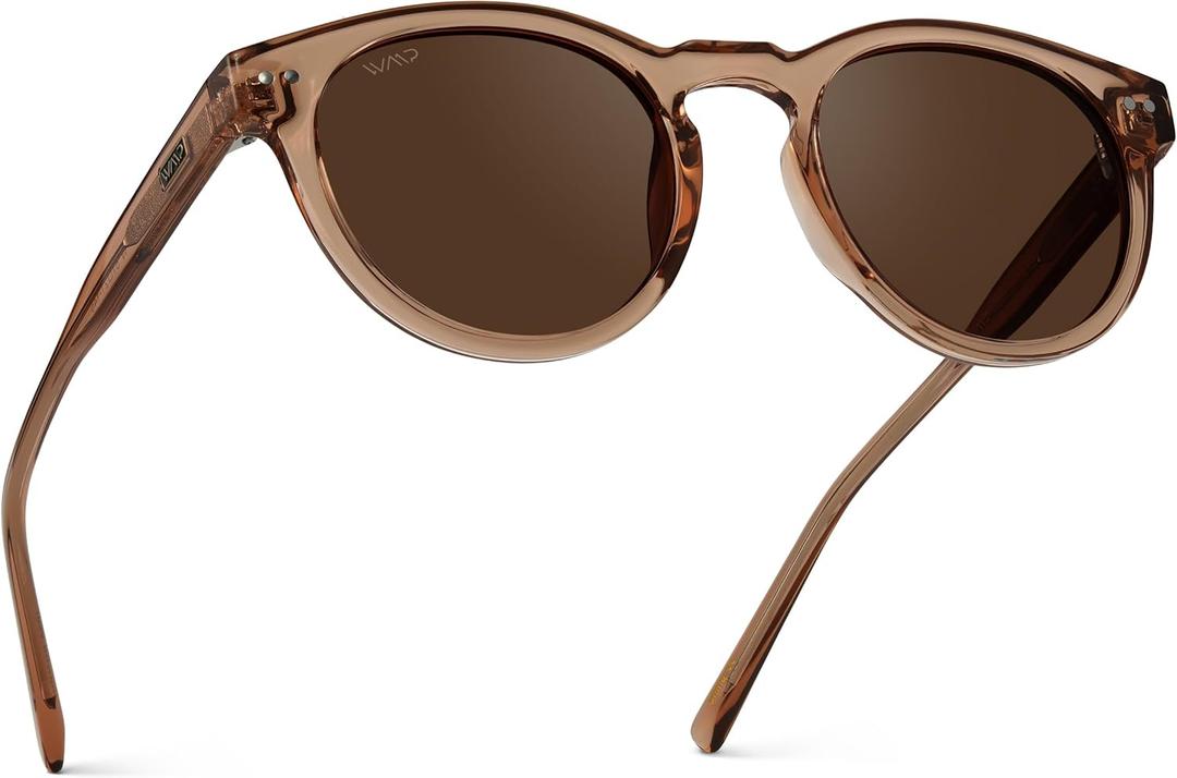 WearMe Pro Round Polarized Sunglasses for Women - Retro Classic UV400 Protection for Driving & Everyday Wear (Light Crystal Brown / Brown Lens)