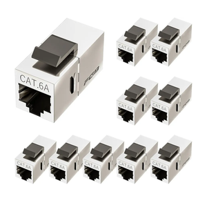 FGB 10Gbps Cat6a Shielded Keystone Coupler, Female to Female RJ45 Keystone Jack, Ethernet Keystone Coupler in Silver, 10 Pack