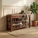 Shoe Rack Bench Entryway Storage with Leather Cushion, 39.4", Walnut