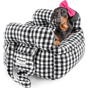 Dog Car Seat for Small Dogs, Portable Puppy Car Seat of Easy Installation, Fashionable Pet Carrier Bag with Large Pockets, Machine Washable Dog Booster Seat (Checkered Black)