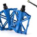 Free-fly Bicycle Pedal - Aluminum Bearing Bike Pedals with 16 Anti-Skid Pins - Lightweight Platform Pedals - Universal 9/16" Bike Pedal for Mountain BMX MTB Road Bike (Blue)