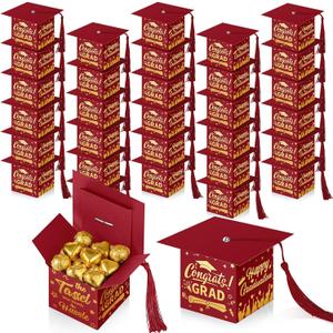 TaoBary 30 Pcs Graduation Cap Candy Box 2026 Graduation Decorations Party Favors Gifts Grad Cap Box with Tassel for Candy Chocolate Biscuit Supplies(Maroon)