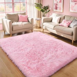 Pink Fluffy 4x6 Area Rugs for Bedroom Girls, Soft Washable Fuzzy Furry Shag Rug for Kids Room, Nursery, Dorm Decor, Cute Plush Carpet for Baby Toddler