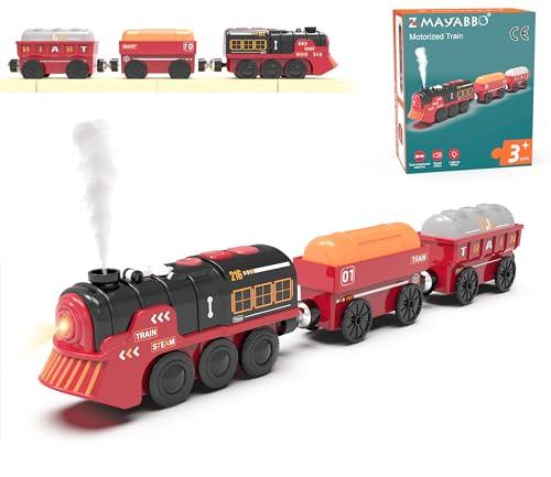 Toy Train Electric Train Set for Wooden Tracks, Christmas Motorized Train Toys for Toddlers, Battery Operated Train Includes Lights, Sounds, Smoke, Steam Train Compatible with Thomas, Brio