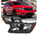 Headlight Assembly Compatible with 2009-2020 Dodge Journey Black Headlamps Replacement Pair Set Drive and Passenger Side