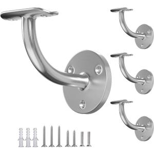 4 Pack Heavy Duty Handrail Bracket, 304 Stainless Steel Stair Railing Bracket, Satin Finish Wall Mount Stair Railing Holder Indoor for Staircase, Banister - for 1-7/8 inch (48.3mm) O.D Round Rail