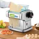 Electric Pasta Maker Automatic Noodle Machine Fresh Pasta Dough Roller Stainless Steel(2 Blades for 2.5mm Round&4mm Flat Noodle,9 Thickness Settings 0.5mm-5mm,Family Use, Output 10LBS/H,135W)