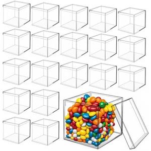 Clear Acrylic Boxes 2x2x2 Inch，Small acrylic gift box with Lid, Clear Square Cube Acrylic Candy Storage for Candy,Gift,Stackable Cube Container, Transparent Box Favor Boxes for Display