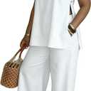 Two Piece Sets for Women Summer Outfits Crop Tops and Wide Leg Pants Sets Sexy Jumpsuits Clubwear Casual Vacation Outfits, White, XXL