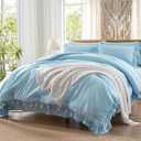 Anluoer King Comforter Set, Blue Bed in a Bag 7 Piece with Sheets, All Season Ruffle Shabby Chic Bedding Sets with 1 Comforter, 2 Pillow Shams, 2 Pillowcases, 1 Flat Sheet, 1 Fitted Sheet