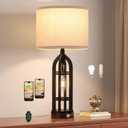 Seealle Table Lamps for Living Room Set of 1 - Black Bedside Lamp for Bedroom with USB C+A & Outlet, Farmhouse Lamps for Night Stands, 3-Way Dimmable Touch Lamps for Living Room with Oat Shade