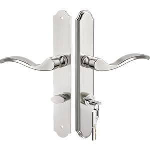 Flat Slot Storm Door Handle Complete Set, Mortise Keyed Lever Mount Latch with Deadbolt for Screen and Storm Doors, Polished Nickel