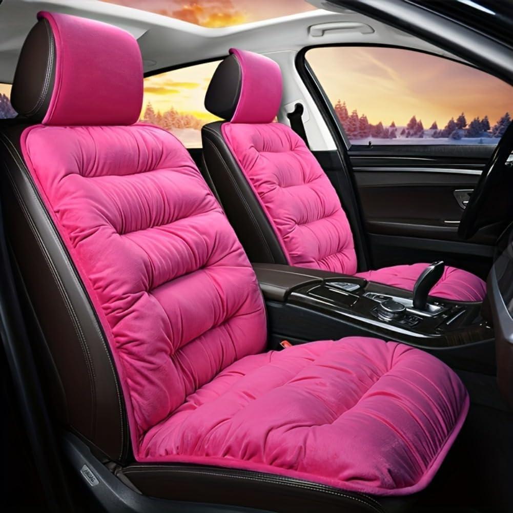 Ultra Soft Fluffy Car Seat Covers Universal 2-Piece Set, Plush Warm Winter Seat Cushion with Non-Slip Backing Seat Protection(Pink)