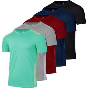 Real Essentials 5 Pack: Men's Dry-Fit Short Sleeve Crew Neck T Shirts Fitness Running Gym Workout Cool Exercise Athletic Tee (M)