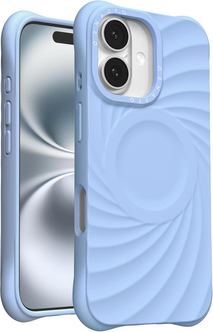 ORNARTO Vortuxe for iPhone 16 Case 6.1" | 2X MIL-STD Drop Protection | Compatible with MagSafe | Sleek Aesthetic Liquid Silicone Phone Cover - Sky Whisper