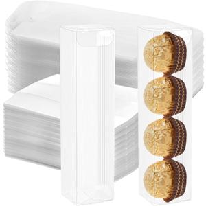 DEAYOU 50 PCS Clear Favor Boxes, Small Transparent Candy Gift Box, Plastic Rectangle Chocolate Packaging Box with Insert for Truffle, Mini Macaron, Wedding, Party, Gift Wrapping, 6.2" x 1.4" x 1.3"