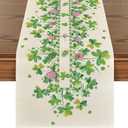 Artoid Mode Shamrocks Flower St. Patrick's Day Table Runner, Seasonal Holiday Kitchen Dining Table Runner for Home Party Decor 13x72 Inch (Green)