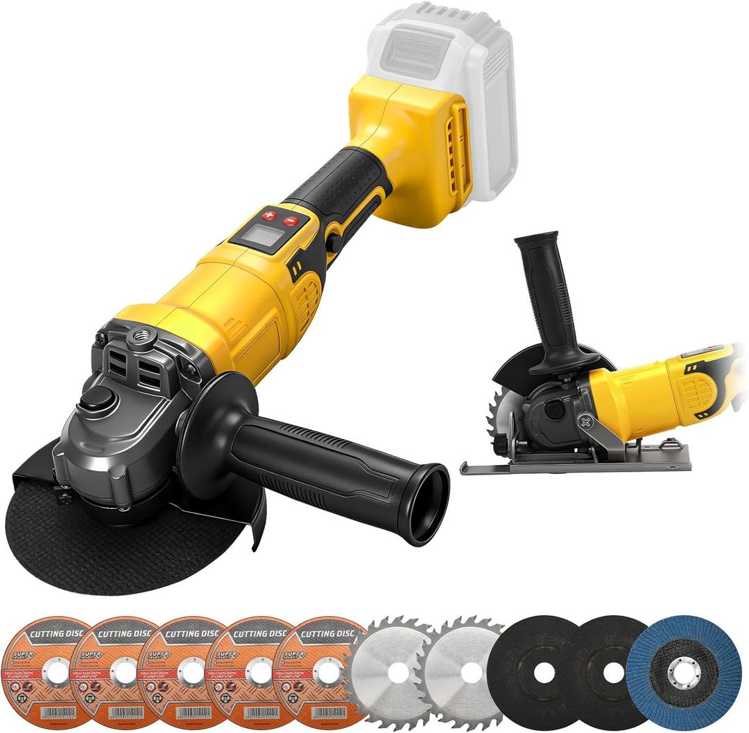2-in-1 Cordless Angle Grinder & Circular Saw for Dewalt 20V Max Battery (Tool Only), 4-1/2" to 5", 180 Rotating Head, 3-Speed with LED Display, 9300RPM Brushless for Cutting, Grinding, Polishing