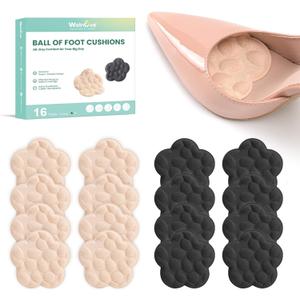 Ball of Foot Cushions for Women - Welnove Floral Design Metatarsal Pads for Pain Relief High Heels Insert Comfort Non Slip Forefoot Cushion for Pumps, Flats, Stilettos (Black & Beige, 8 Pairs) (Multicolor)