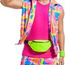 6 Pieces 80s Workout Costume for Men Halloween Cosplay 80s 90s Workout Outfit Party Clothing for Adult Mens (Large, Pink)