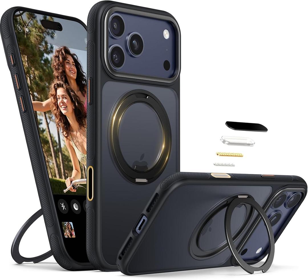 360 Magnetic Stand for iPhone 17 Pro Case, [Fit for MagSafe][Camera Control Button] Mil-Grade Protection Shockproof Slim Translucent Matte Ring Kickstand 17 Pro Case 6.3 Inch, Black