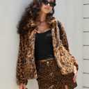luvamia Women's Leopard Print Faux Fur Jackets Fluffy Furry Winter Coats (M)