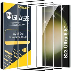 3 Pack Galaxy S23 Ultra Screen Protector, HD Clear Tempered Glass, Fingerprint Unlock, 3D Curved, Scratch Resistant, No Bubble for Samsung Galaxy S23 Ultra 5G Glass Screen Protector