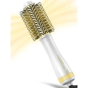 Round Blow Dryer Brush,1.75Inch Hair Dryer Brush for Medium to Long Hair, 1200W One-Step Hot Air Brush with Ceramic Coating, 3 Heat Settings for Smooth Blowouts and Volume, White Gold