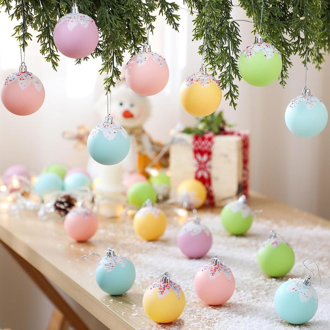 Gejoy 30 Pcs Candy Land Christmas Tree Balls Ornaments 2.36'' Ice Cream Drip Party Decorations Sprinkles Pastel Christmas Bulbs Hanging Ornaments Shatterproof Macaron Pastel Candy Xmas Tree Balls