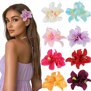 8pcs Hawaiian Flower Hair Clips, Bohemian Orchid Hairpin, Artificial Tropical Phalaenopsis Hair Barrette Hibiscus Hair Clips for Seaside Holiday, Bridal Hair Accessories Pins Headwear for Women Girl (Multi-colored3)