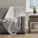 Beautyrest Plush to Sherpa Reversible Electric Blanket, Built-in Soft Button Controller, Auto Shut Off, Multi Heat Setting, UL Certified, Machine Washable Heated Throw, 50x60 Grey