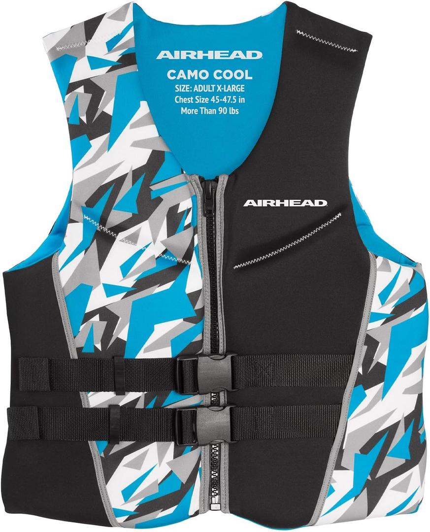 Airhead CAMO Cool Kwik-Dry Neolite Flex Life Jacket for Adults - USCG Approved Life Vest for Women & Men, Lightweight Flexible Watersports Vest for Boating, Wakeboarding, Kayaking & Jet Skiing, Adult XL
