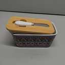 Hasense Ceramic Butter Dish with Lid,Butter Dish with Lid for Countertop,Airtight Covered Butter Keeper with Bamboo Lid and Knife,Butter Holder for Counter,Green Bloom