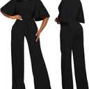 BessCops Womens Loose Short Sleeve Belted Wide Leg Pant Romper Jumpsuit Casual Business One Piece Outfits (Black, M)