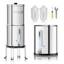 Purewell Upgraded 9-Stage Gravity Water Filter System with Water Level Window, 0.01m Ultra-Filtration Countertop System with 2 Filters and Stand, Reduce Fluoride & Chlorine, BO-FL-2.25G