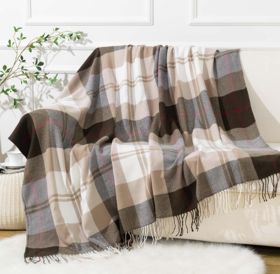 BATTILO HOME Brown Plaid Throw Blanket for Couch - Fall Plaid Blanket Buffalo Plaid Blankets - Lightweight Farmhouse Outdoor Throw Blankets for Bed, Sofa (50"x60", Coffee)
