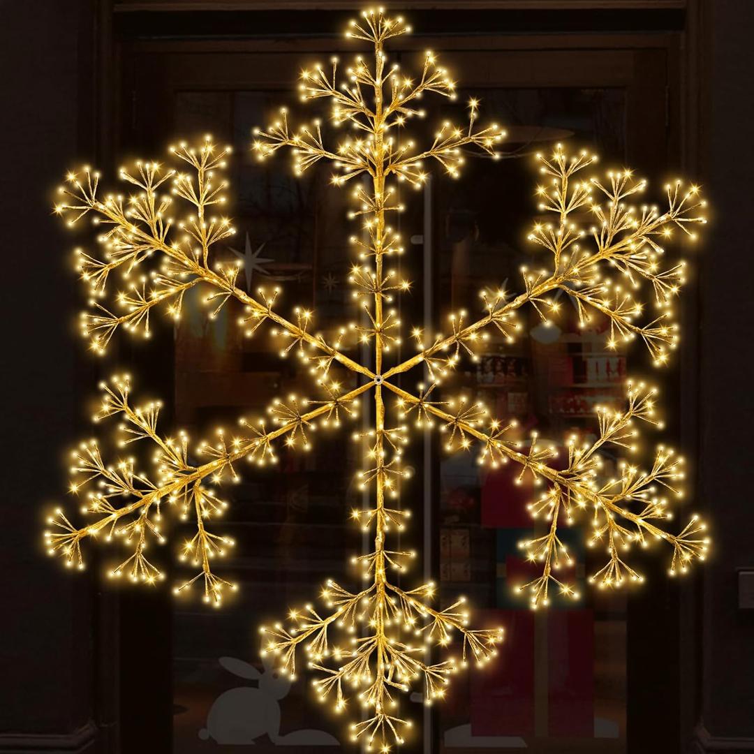 59 Inch 864 LED Large Snowflake Light Christmas Decorations Warm White Snowflake Christmas Lights, Christmas Snow Flake Plug in for Outdoor Decoration