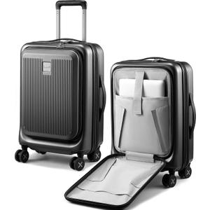 Carry on Luggage 22x14x9 Airline Approved, LTB PC Hard Shell Suitcase with Front Pocket, Expandable Luggage with USB Port (FX-Lite, Black, 20 Inch, 37L-42L) (Charcoal Metallic)